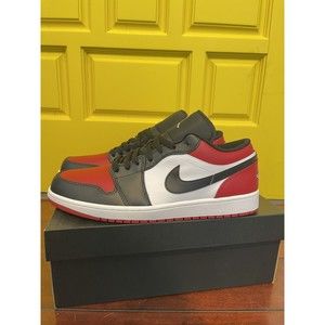 NEW Sz 13 Men’s Nike Air Jordan 1 Low Bred Toe Black Red Retro Shoes 553558-612